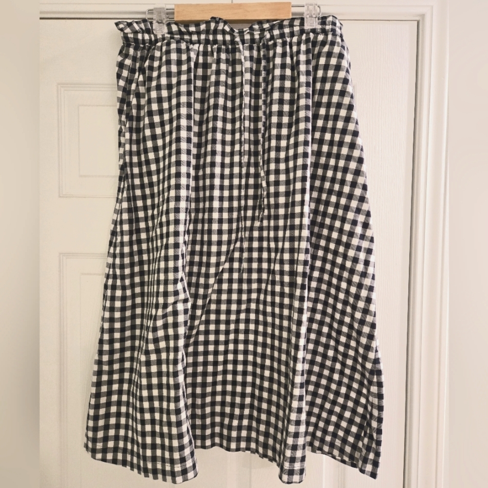 J. Crew navyand White Gingham Midi Skirt